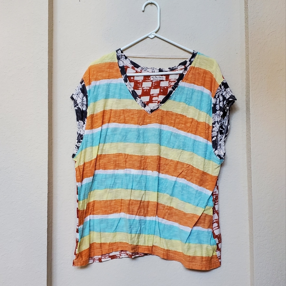 We The Free Multicolor Striped V-Neck Tee